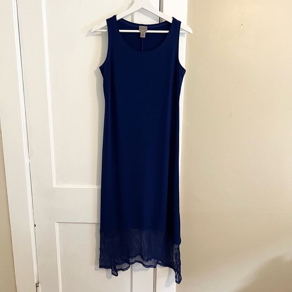 Chico’s easy wear blue mesh edge sleeveless dress